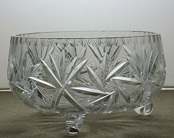 Large Cut Glass Crystal Salad Bowl With Star Pattern