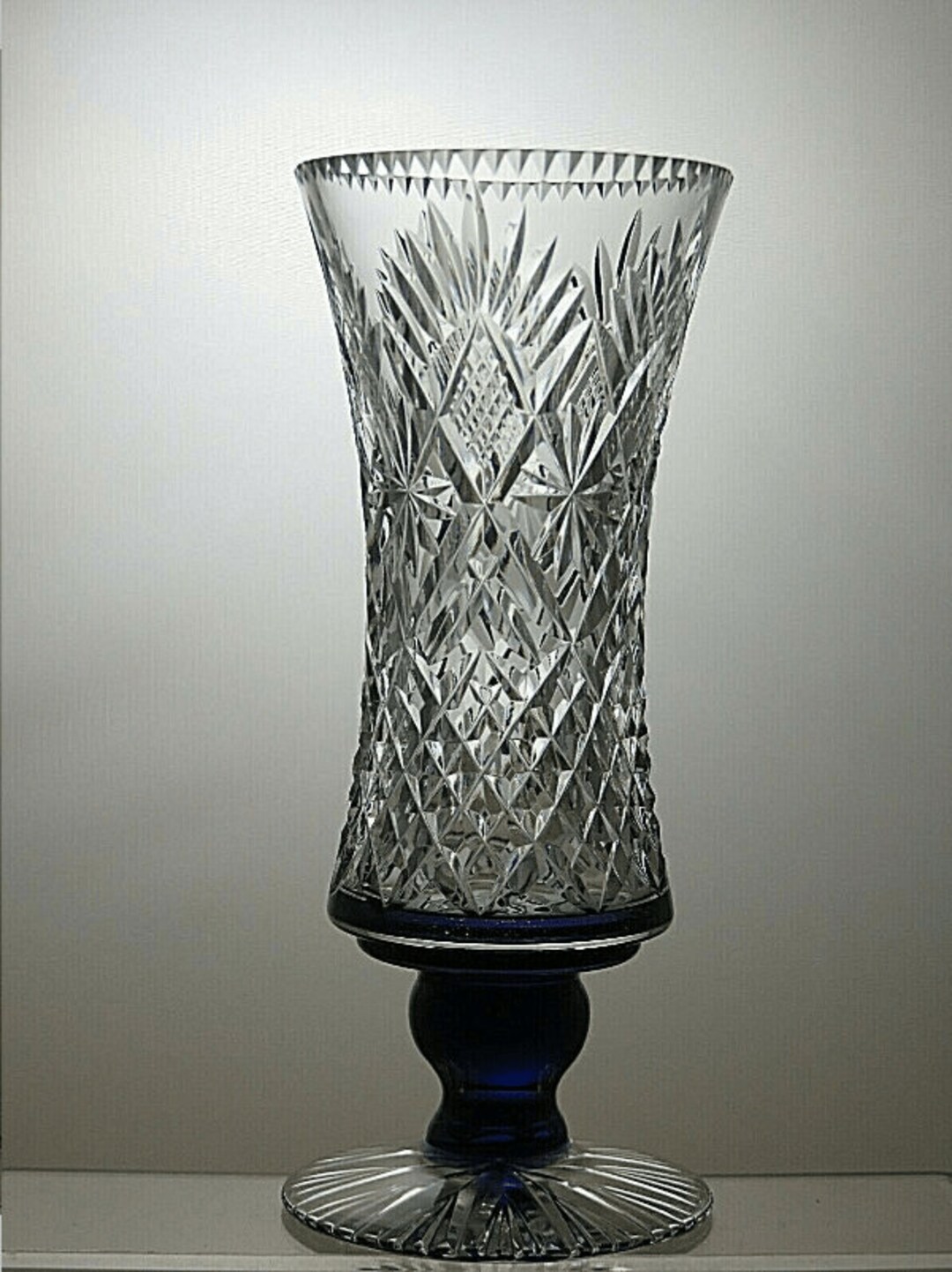 Vintage Rare Crystal Cobalt Blue Stem Glass Vase 8 1/2 Etsy