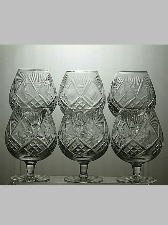 Cut Glass Lead Crystal Set of 6 Brandy Glasses 4 3/4 