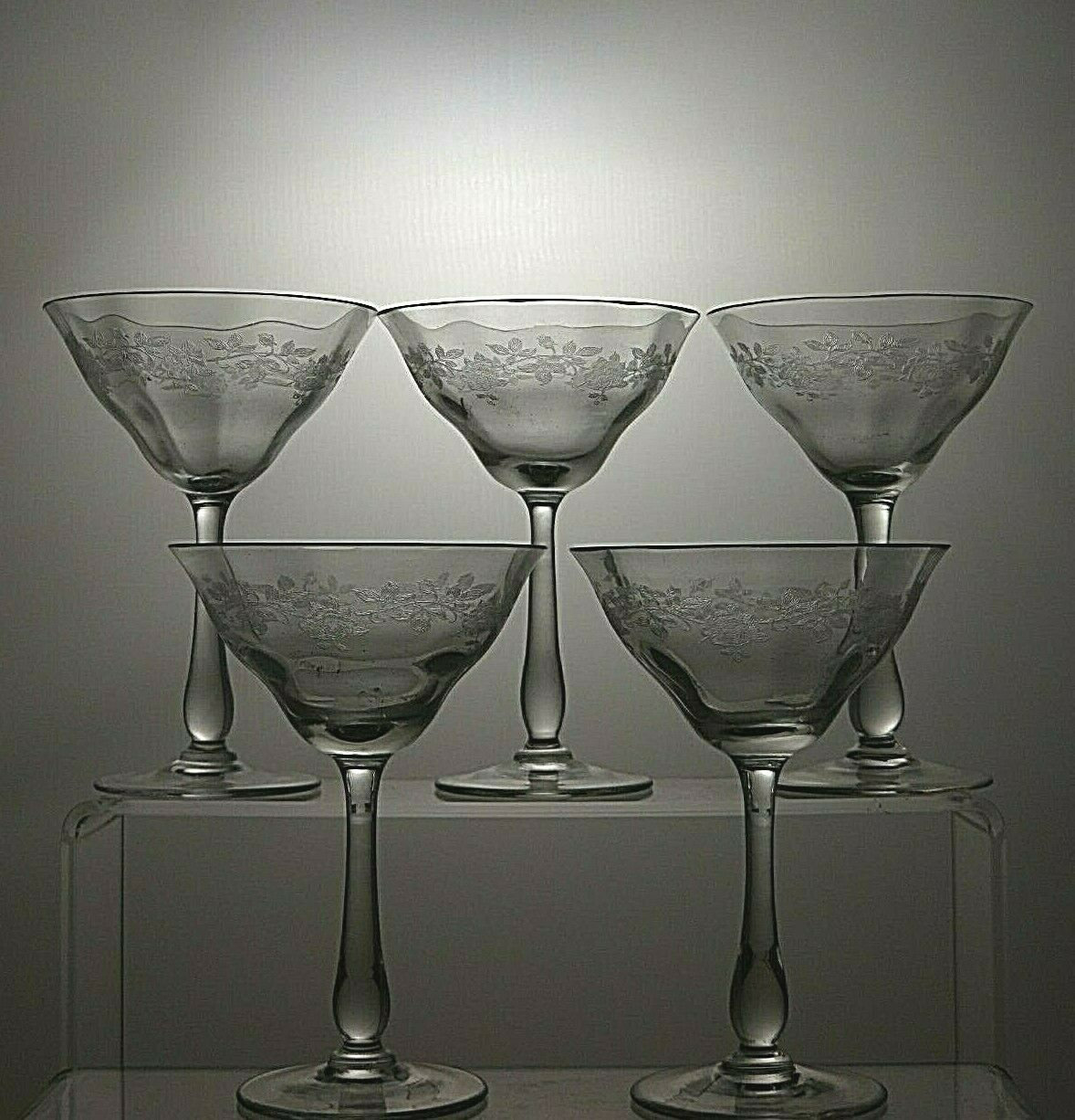 Vintage Lead Crystal Etched Martini Set Of 5 Glasses 4 Etsy