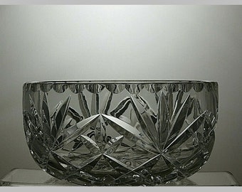 Large Cut Glass Crystal Salad Bowl With Star Pattern