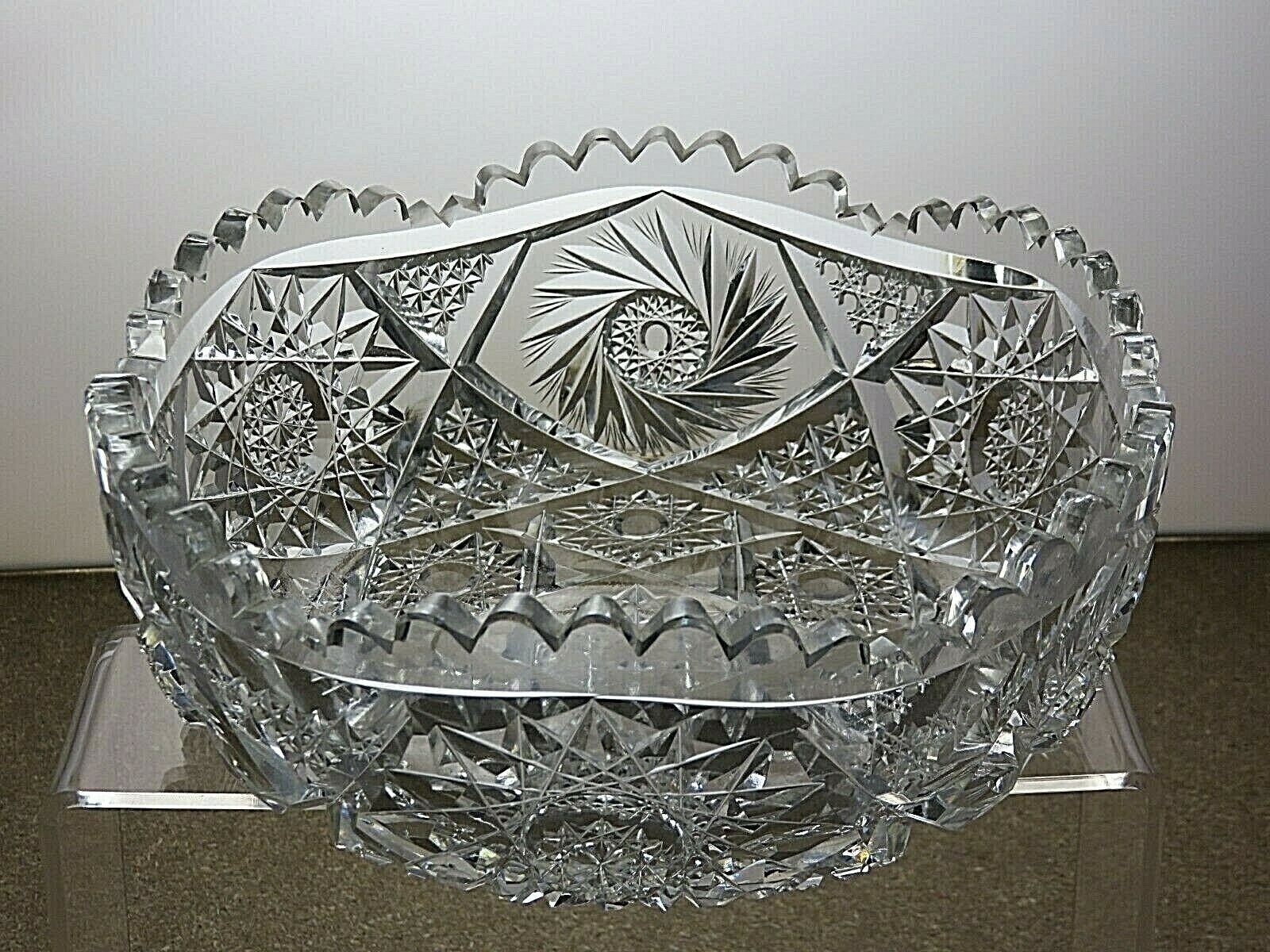 American Brillant Period Crystal Cut Glass Bowl Star Sawtooth Bowl 3 1/