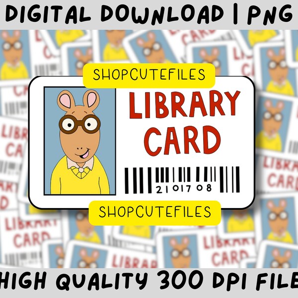 Arthur Library Card PNG | Digital Download | Book Lover PNG