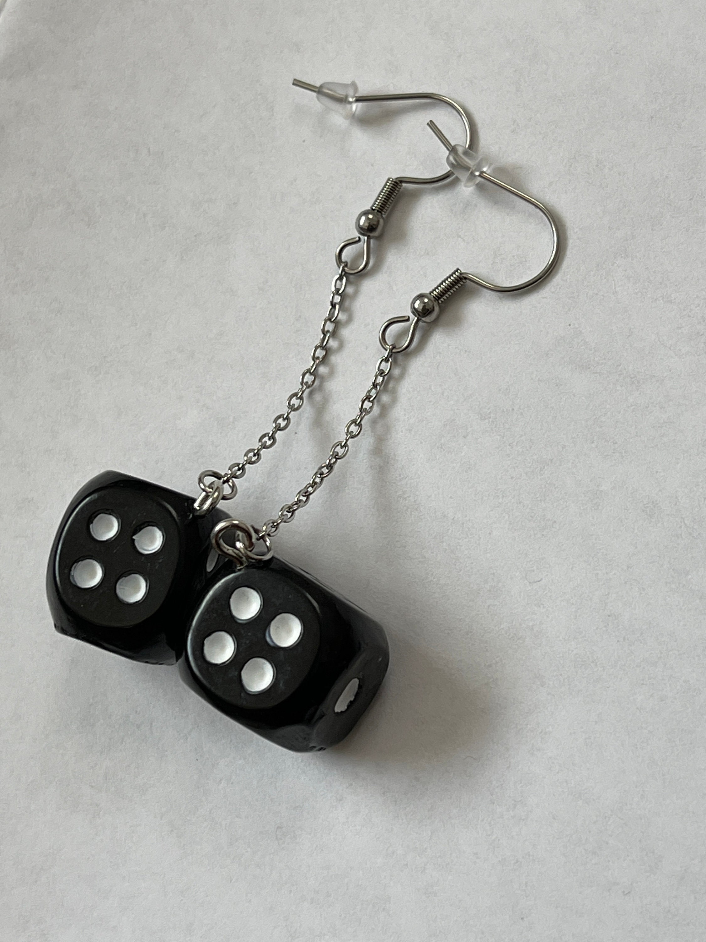 Dangle Drop Black Dice Earrings Etsy