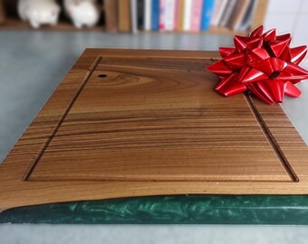 Solid Walnut Butcher Block - Resin accent | 40mm Thick Chopping Board | Handmade Carving Board with Juice Groove | Luxury Kitchen Gift UK