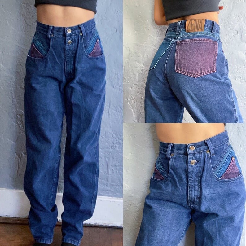 Vintage 90s Zena ColorBlock Jeans size 5 24 25 waist | Etsy