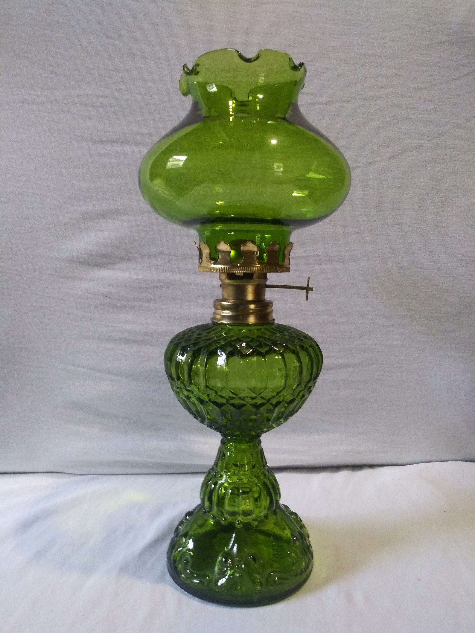 Vintage 1960 Green Glass Oil Lamp Mint Condition Etsy