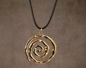 Spiral Pendant,Gold Stainless Steel,Cord Necklace