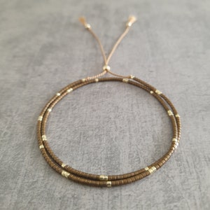 Miyuki Delica Double Wrap Beaded Silk String Bracelet Metallic Gold