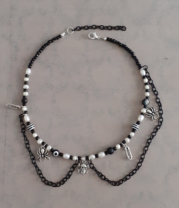 Beaded Goth Necklace With Freshwater Pearls. Etsy