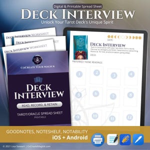 Nova planilha de tarô digital para entrevista com o Deck, diário de exercícios para PDF do Manifest (GOODNOTES/Noteability/Noteshelf/PRINT)