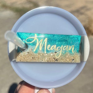 cup name plate tag, gold glitter, 40oz cup, accessories, bling, graduation gift, beach style, ocean water, h2.0 dupe cup, girl gift,straw