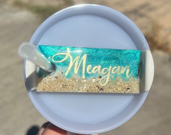cup name plate tag, gold glitter, 40oz cup, accessories, bling, graduation gift, beach style, ocean water, h2.0 dupe cup, girl gift,straw