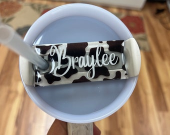 cup name plate tag, clear COW print acrylic, accessories, bling, h2.0 dupe cup, gifts, graduation gift,straw buddy