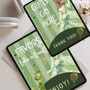 Baby Tiana Favors Sign,  Baby Tiana please take one sign, The Princess and the Frog, princess Tiana, Gifts go here, Thank you for coming