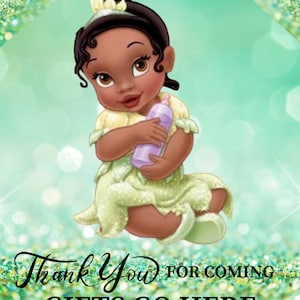 Bebé Tiana favorece el signo, Bebé Tiana por favor tome un signo, La princesa y el sapo, princesa Tiana