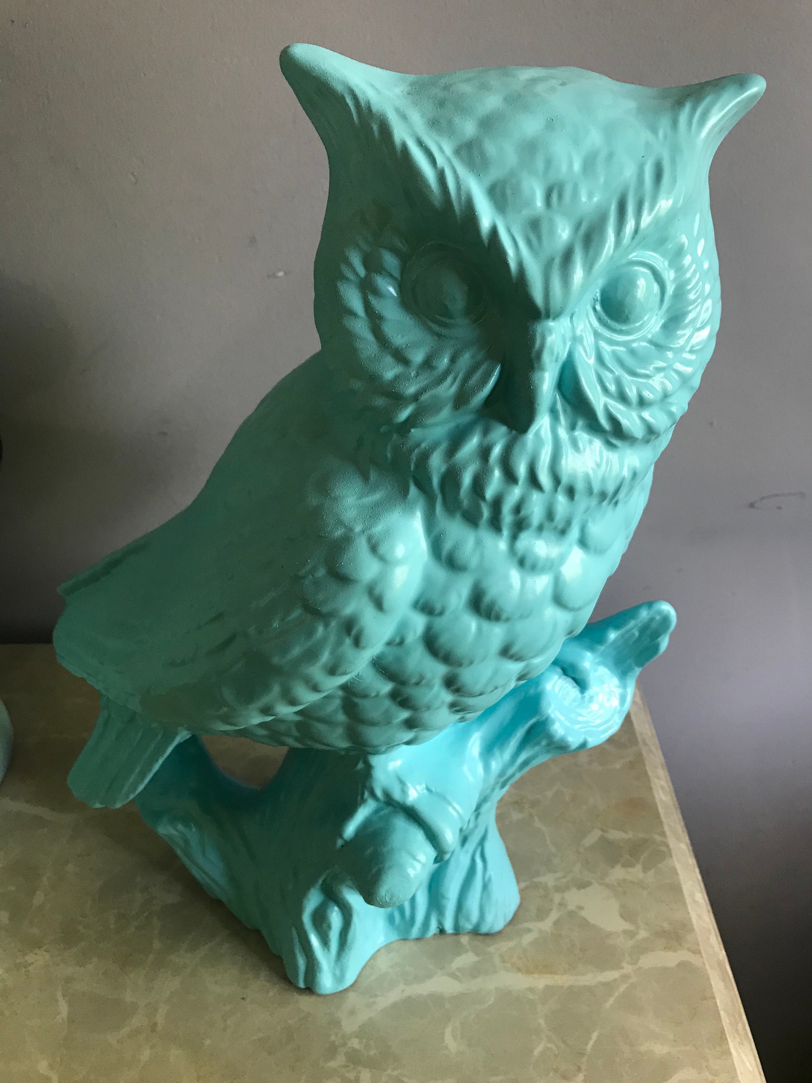 Large Blue Ceramic Owl Etsy