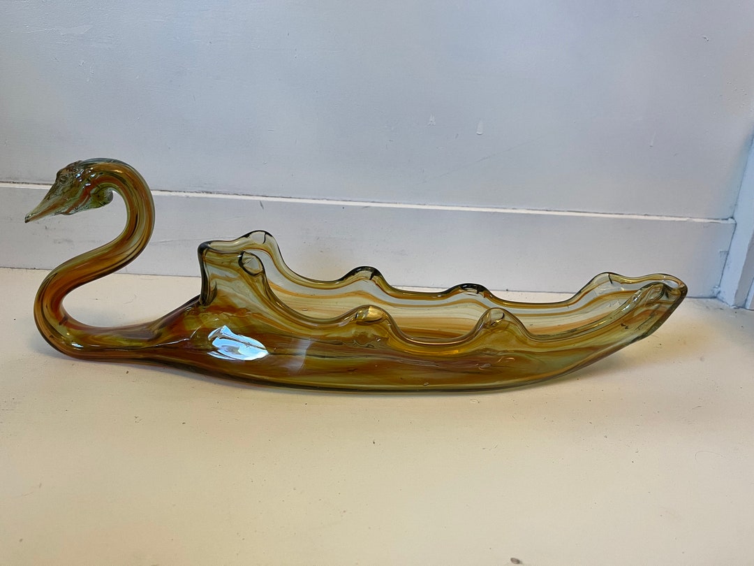 Vintage Mid Century Hand Blown Glass Swan Sooner Vase Etsy