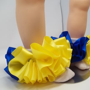 Girls Blue and Yellow ruffle tutu socks/infant ruffle socks. Tutu socks Blue and yellow anklets. Toddlers sockless ruffles