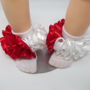 Girls red and white ruffle tutu socks/infant ruffle socks. Toddler tutu socks anklets