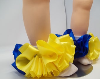 Girls Blue and Yellow ruffle tutu socks/infant ruffle socks. Tutu socks Blue and yellow anklets. Toddlers sockless ruffles