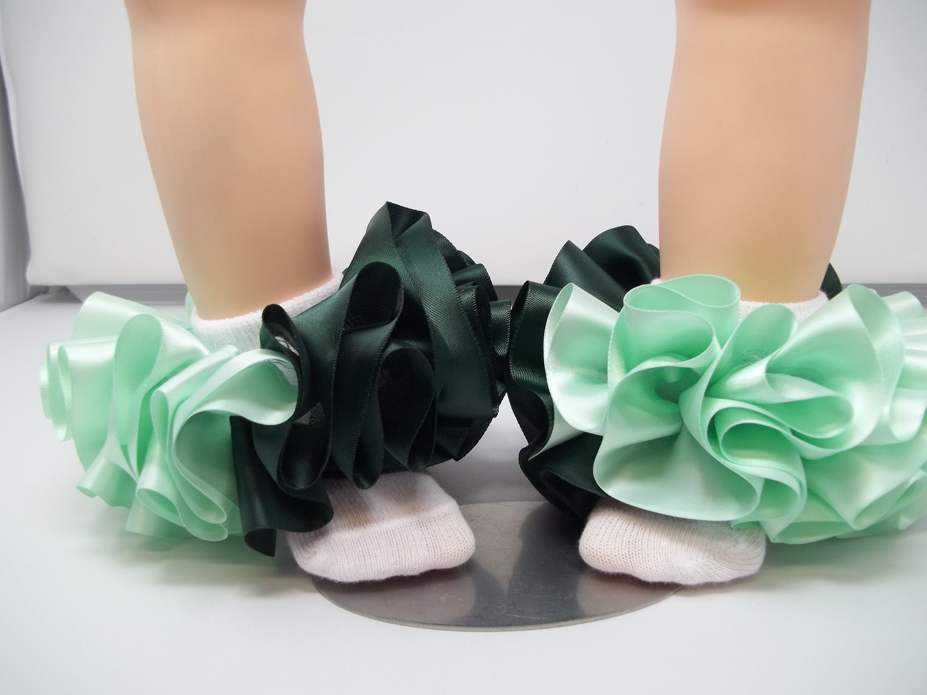 Girls Hunter Green and Mint Green ruffle tutu socks/infant ruffle socks. Toddler tutu socks anklets Mint green anklets Toddler tutu socks