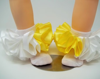 Girls Yellow and White ruffle tutu socks/infant ruffle socks. Tutu socks Yellow and White anklets