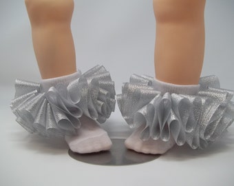 Girls Silver glitter ruffle tutu socks/infant ruffle socks. Tutu socks Silver anklets