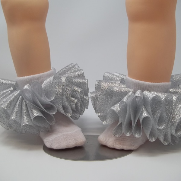 Girls Silver glitter ruffle tutu socks/infant ruffle socks. Tutu socks Silver anklets