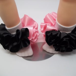 Girls Pink and Black ruffle tutu socks/Toddler ruffle socks. Tutu socks Pink anklets. Toddlers  ruffle socks