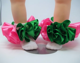 Girls Hot Pink and Green ruffle tutu socks/Toddler ruffle socks. Tutu socks Green and Pink anklets. Toddlers  ruffle socks