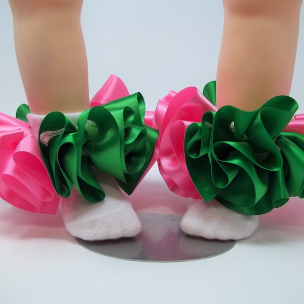 Girls Hot Pink and Green ruffle tutu socks/Toddler ruffle socks. Tutu socks Green and Pink anklets. Toddlers  ruffle socks