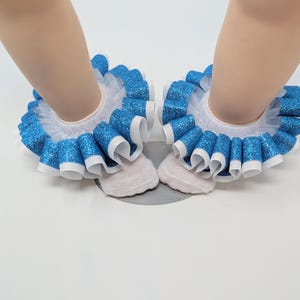 Turquoise and White glitter ruffle tutu socks/Toddler ruffle socks. Tutu socks  rainbow anklets.Toddlers sockless Turquoise ruffle socks gli
