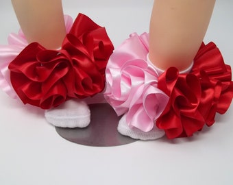 Girls Light Pink and Red ruffle tutu socks/Toddler ruffle socks. Tutu socks Red and  Baby Pink anklets. Toddlers  ruffle socks