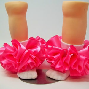 Girls Hot Pink ruffle tutu socks/Toddler ruffle socks. Tutu socks Shocking Pink anklets. Toddlers  ruffle socks