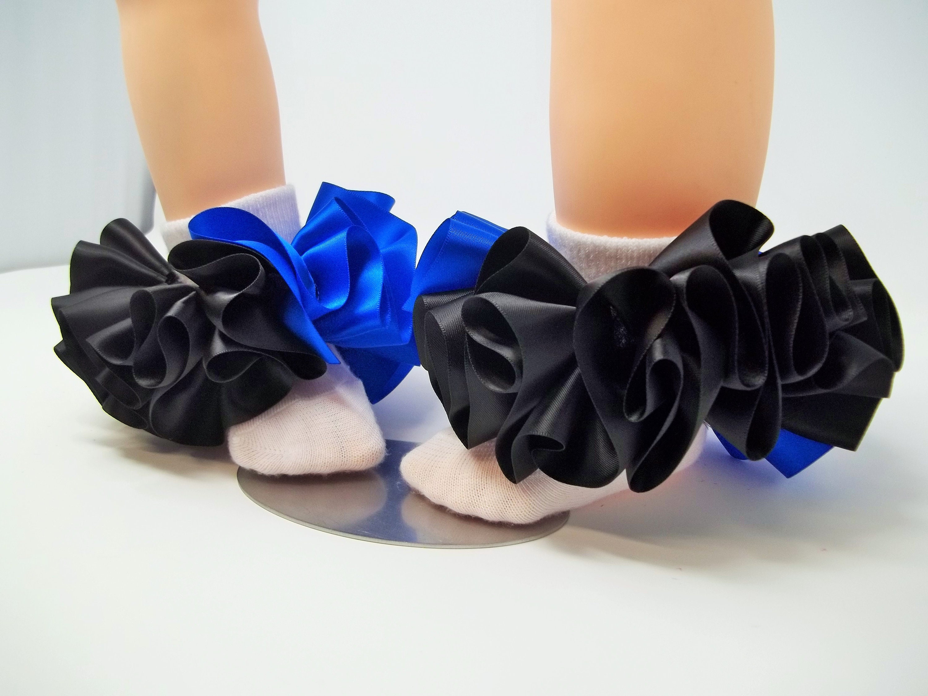 Girls Black and Blue Ruffle Tutu Socks: Infant Anklets toddler tutu socks
