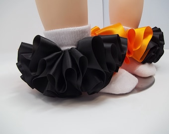 Ruffle Tutu Socks: Black & Orange Satin Anklets