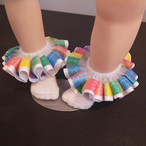 Rainbow and White glitter ruffle tutu socks/Toddler ruffle socks. Tutu socks  rainbow anklets.Toddlers sockless rainbow ruffle socks glitter