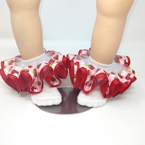 Girls strawberry Pink and Red ruffle tutu socks/Toddler ruffle socks. Tutu socks Pink anklets. Toddlers sockless strawberry ruffle socks