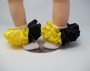 Girls Black and Yellow ruffle tutu socks/infant ruffle socks. Tutu socks Black and yellow anklets. Toddlers sockless ruffles