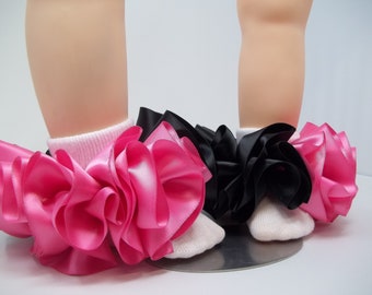 Girls Hot Pink & Black Ruffle Tutu Socks - Toddler Anklets
