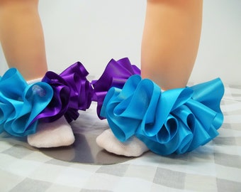 Girls Purple and Turquoise ruffle tutu socks/infant sockless ruffle socks. Tutu socks Purple and Turquoise anklets .Purple and  ruffle socks