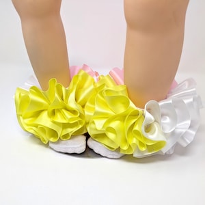 Light Pink white and yellow ruffle socks tutu socks Satin socks infant ruffle socks girls three color ruffle socks sockless anklets socks