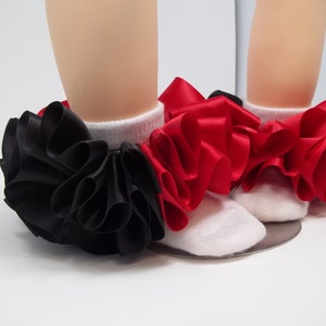 Girls Red and Black ruffle tutu socks/Toddler ruffle socks. Tutu socks Red anklets. Toddlers  ruffle socks