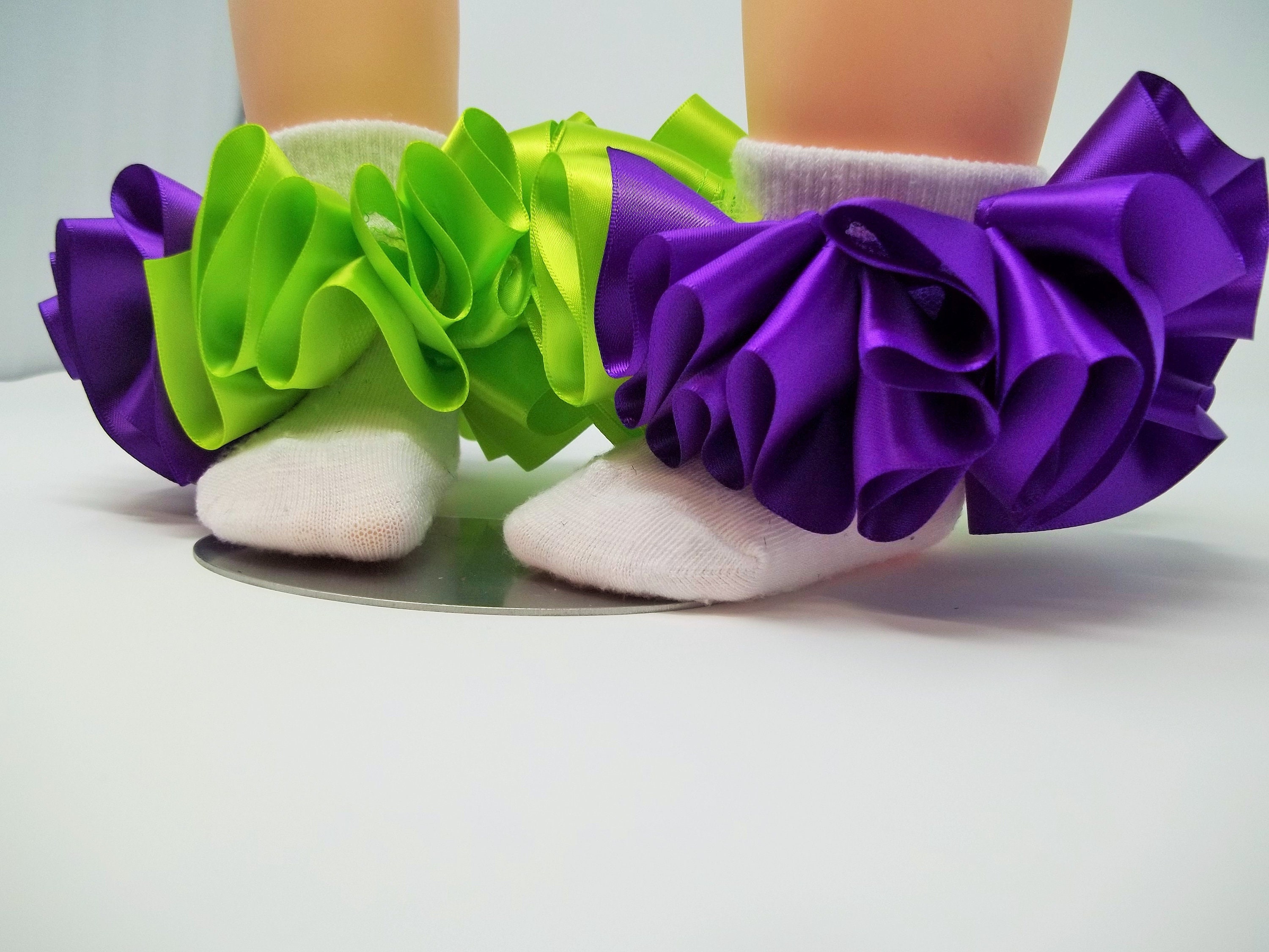 Girls Purple & Green Tutu Ruffle Socks - Sockless Anklets