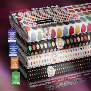 44765 _ Multi Color Modern Density Different Size Polka Dots Pattern Design . Fashion Fabrics Digitally Printed On Demand. Sale By Meter
