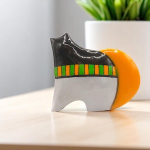 Art Deco Black Cat Figurine: Whimsical Ceramic Cat Sculpture