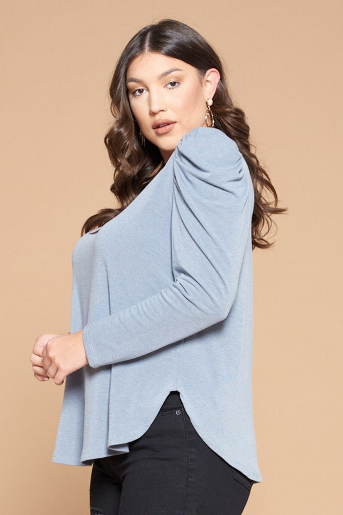 Plus Size Ruched Puff Sleeve Top Etsy