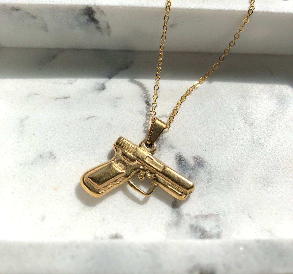 18K Gold Filled Stainless Steel Gun Necklace Gold Gun Etsy