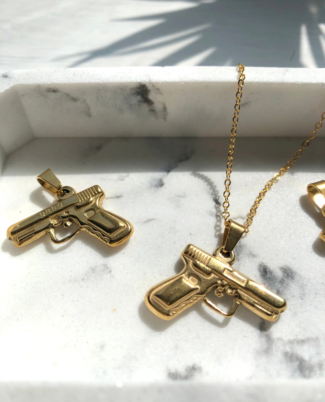 18K Gold Filled Stainless Steel Gun Necklace Gold Gun Etsy